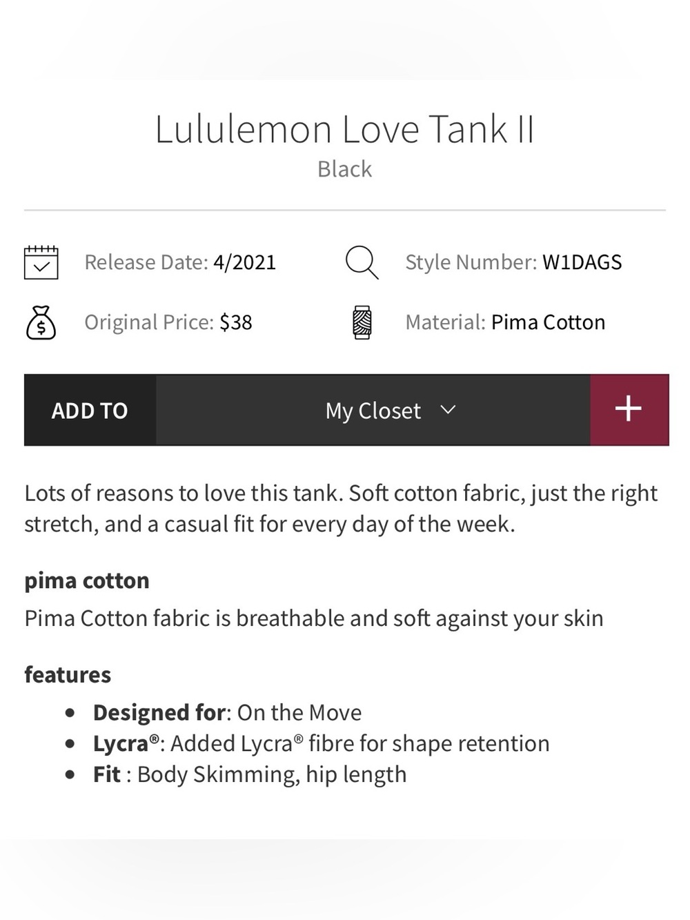 Lululemon W’s Love Tank in Black, Size 12 - Picture 5 of 5